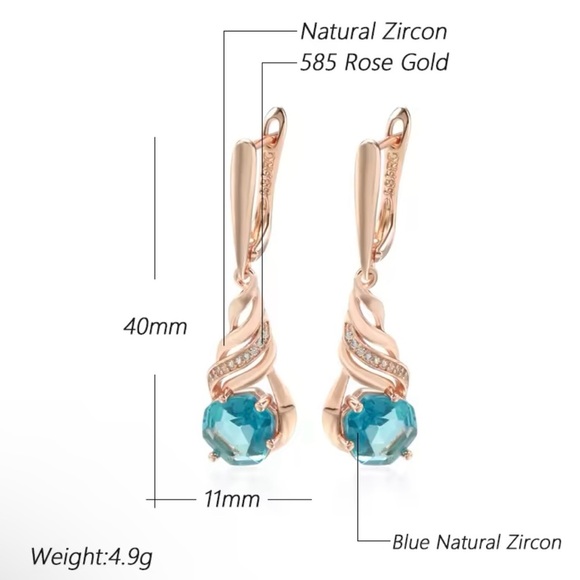 Shiny Blue Stone Long Drop Earrings for Women Natural Zircon 585 - Picture 2 of 4